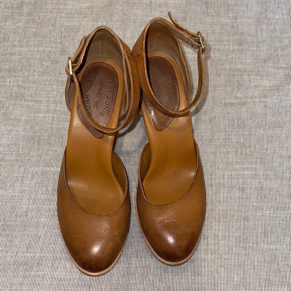 Kork-Ease Brown Leather Women's Wedge Ankle Strap Heels